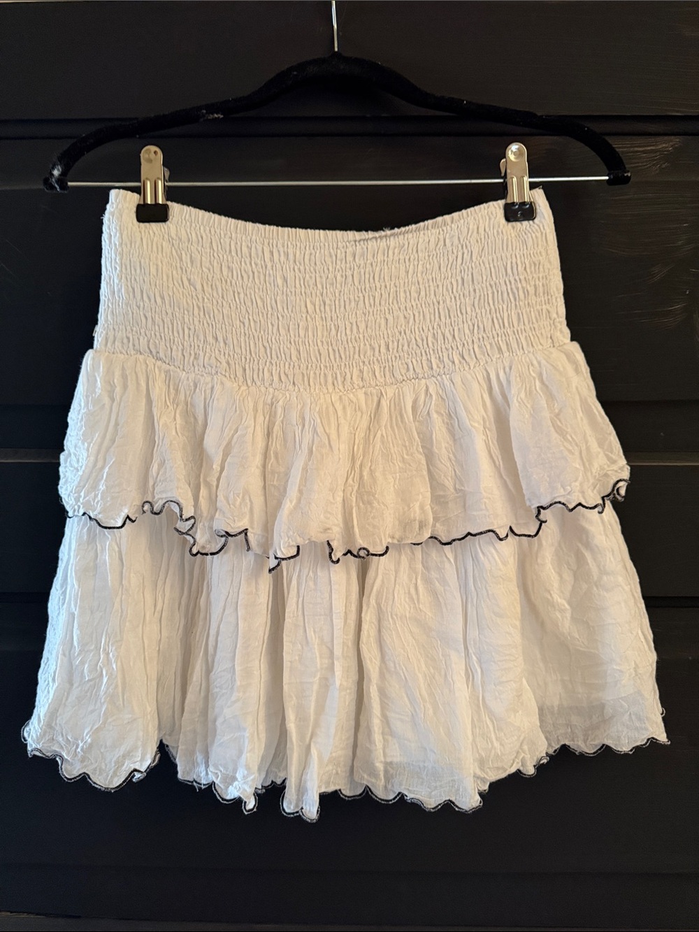 Blue Rain White Tiered Mini Skirt with Black Edge Trim